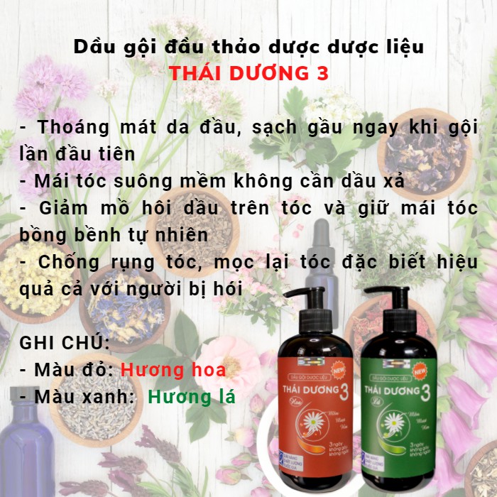 Dầu gội THÁI DƯƠNG 3 dược liệu thảo dược thiên nhiên, dưỡng tóc giảm rụng tóc, gàu ngứa hiệu quả