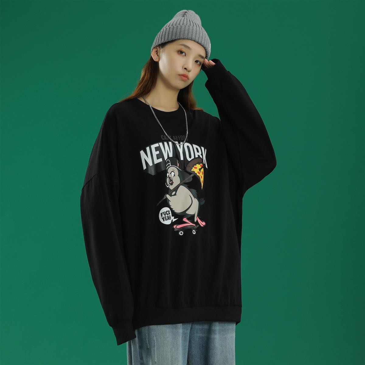 Áo cotton tay dài dáng rộng phong cách Harajuku Hàn Quốc trẻ trung | BigBuy360 - bigbuy360.vn