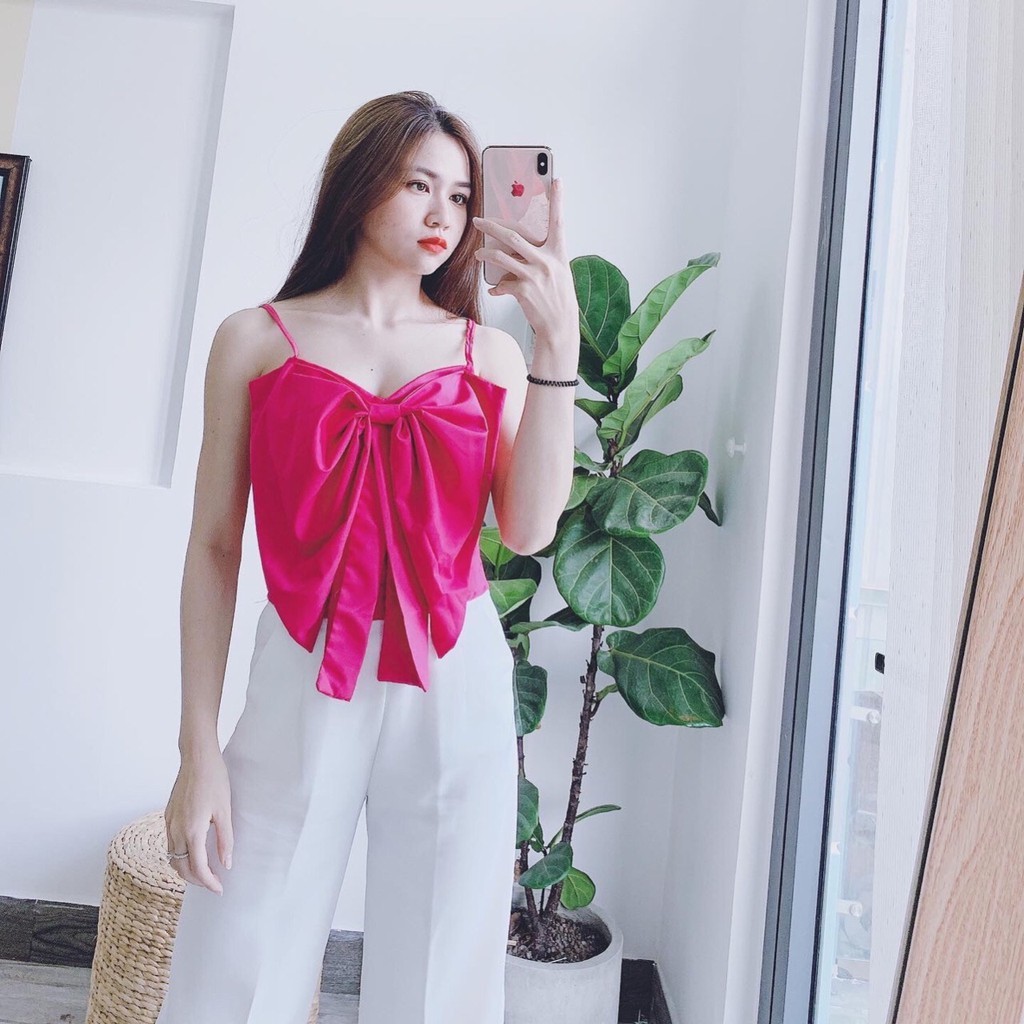 SALE 🎊  Áo Hai Dây Thiết Kế Nơ Ngực To Tiểu Thư Sang Chảnh Nhún Sau Lưng - Chất Vải Đẹp Xịn Sò