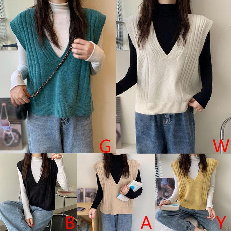 Áo khoác dệt kim không tay phong cách thời trang retro