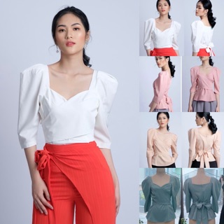 Áo công sở kiểu cột nơ sau tay phồng