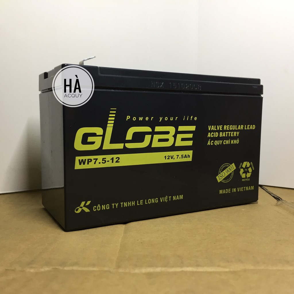 Bình Ắc Quy Khô Globe 12V, 7.5AH WP 7.5 - 12 dùng cho bộ lưu điện, UPS, cửa cuốn,..