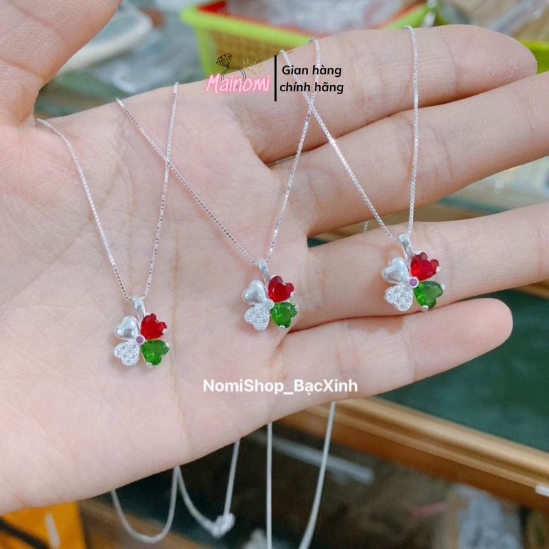 Dây chuyền nữ bạc nhỏ nhắn xinh xắn, mặt cỏ 4 lá mỗi lá một phong cách khác nhau, màu may mắn hy vọng - Nomi Shop