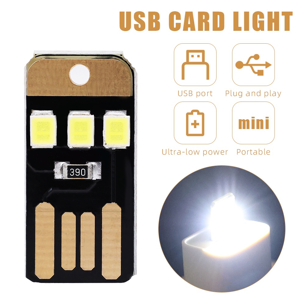 Thẻ Đèn Ngủ LED Mini 0.2W 5V Kèm Sạc USB Siêu Bền Tiện Dụng Mang Theo Du Lịch / Leo Núi
