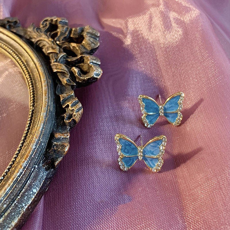 Bông Tai Hình Bướm Màu Xanh Dương Phong Cách Hàn Quốc Thời Trang Cho Nữ