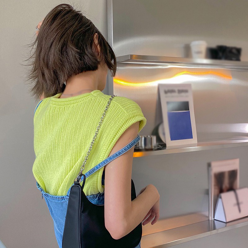 Áo dệt kim không tay màu trơn dáng ôm thời trang mùa thu cho nữ