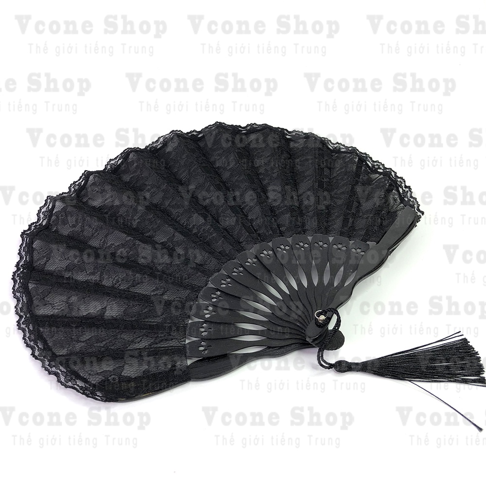 Quạt Ren Đen phong cách nữ dân quốc xếp cầm tay phong cách Trung Quốc cosplay cổ trang