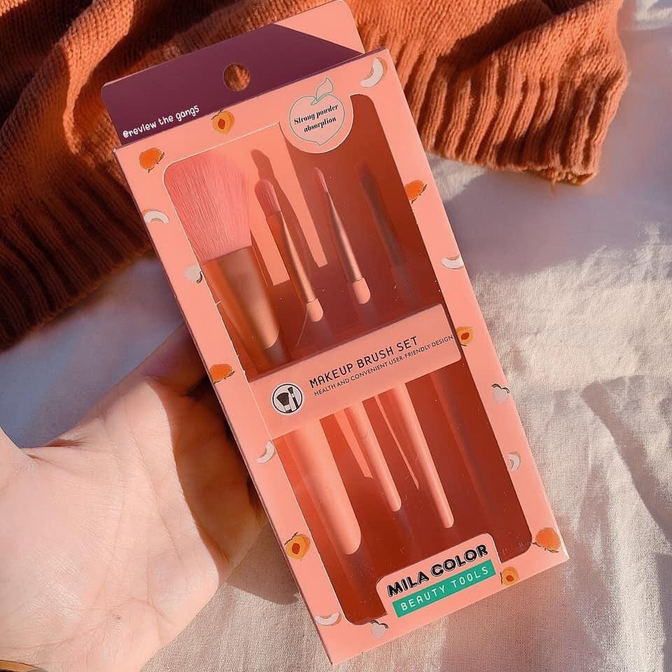 Bộ 4 Cọ Trang Điểm Tone Cam Hồng MILA COLOR Beauty Tools