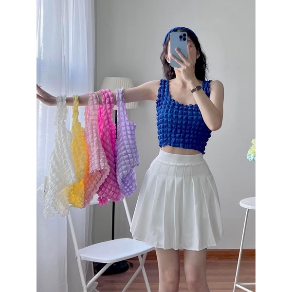 Áo croptop hai dây bản vừa cổ vuông chất xốp nhún 394 FIORI STORE