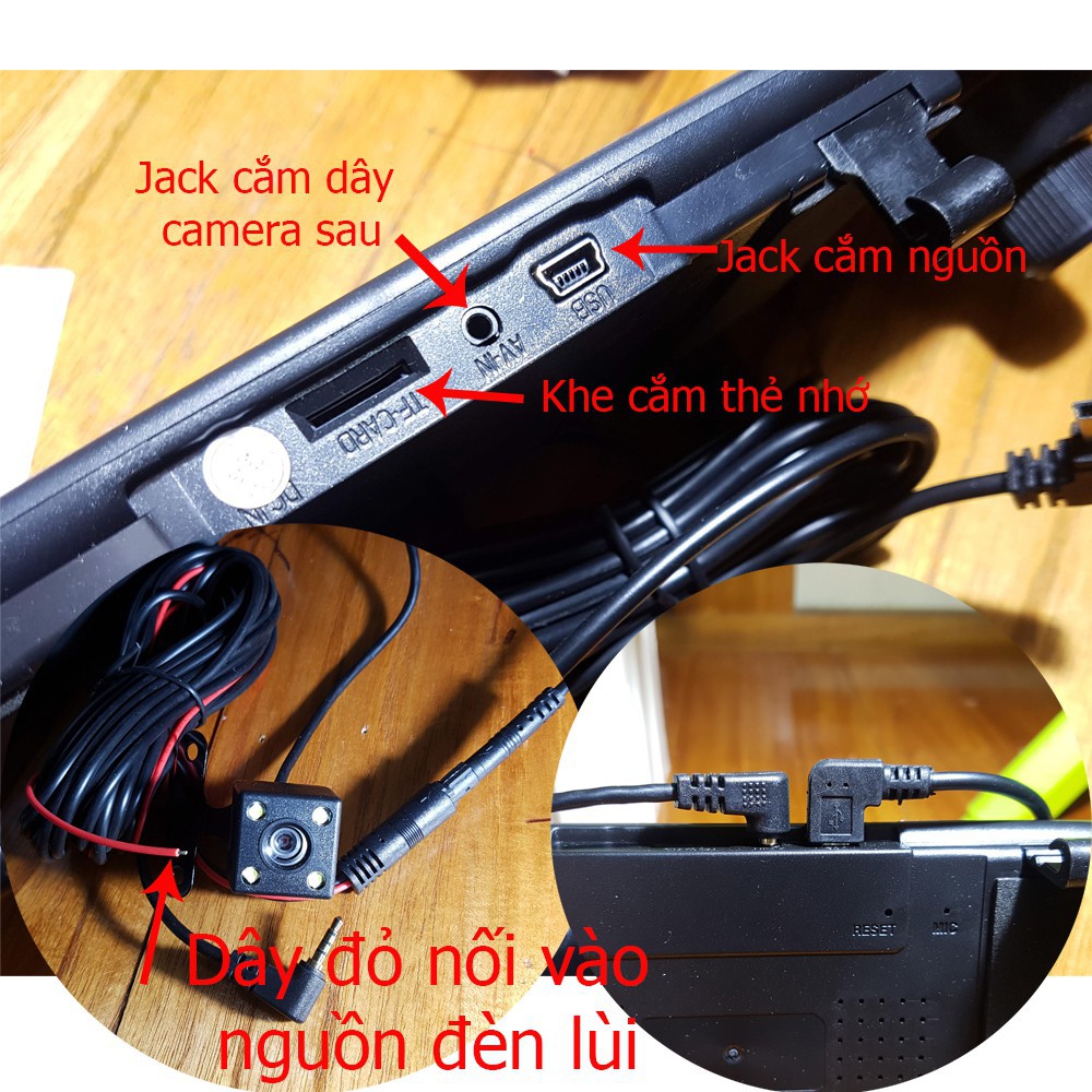 camera hành trình xe hơi dạng gương chiếu hậu có camera lùi