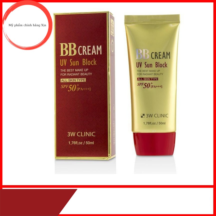 Kem nền trắng da giữ ẩm - Kem nền trang điểm chống nắng BB Cream 3W Clinic UV Sun Block BB Cream SPF50+/PA+++ 50ml | BigBuy360 - bigbuy360.vn