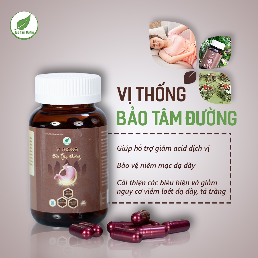 Viên uống Vị Thống hỗ trợ đau dạ dày Bảo Tâm Đường , viên uống hỗ trợ điều trị ợ chua , đầy bụng , khó tiêu , viêm loét