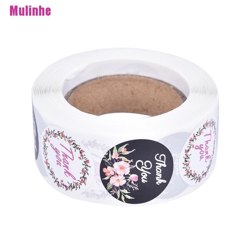 Cuộn 500 Miếng Dán Niêm Phong Bao Bì In Chữ Thank You Và Hoa Độc Đáo Tiện Dụng