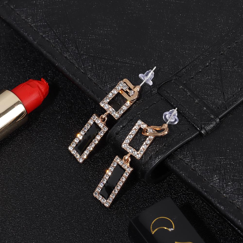 Bông Tai Hình Học Màu Đen Thời Trang Dành Cho Nữ|Bông Tai Dạng Vòng Tròn Thời Trang Cho Nữ