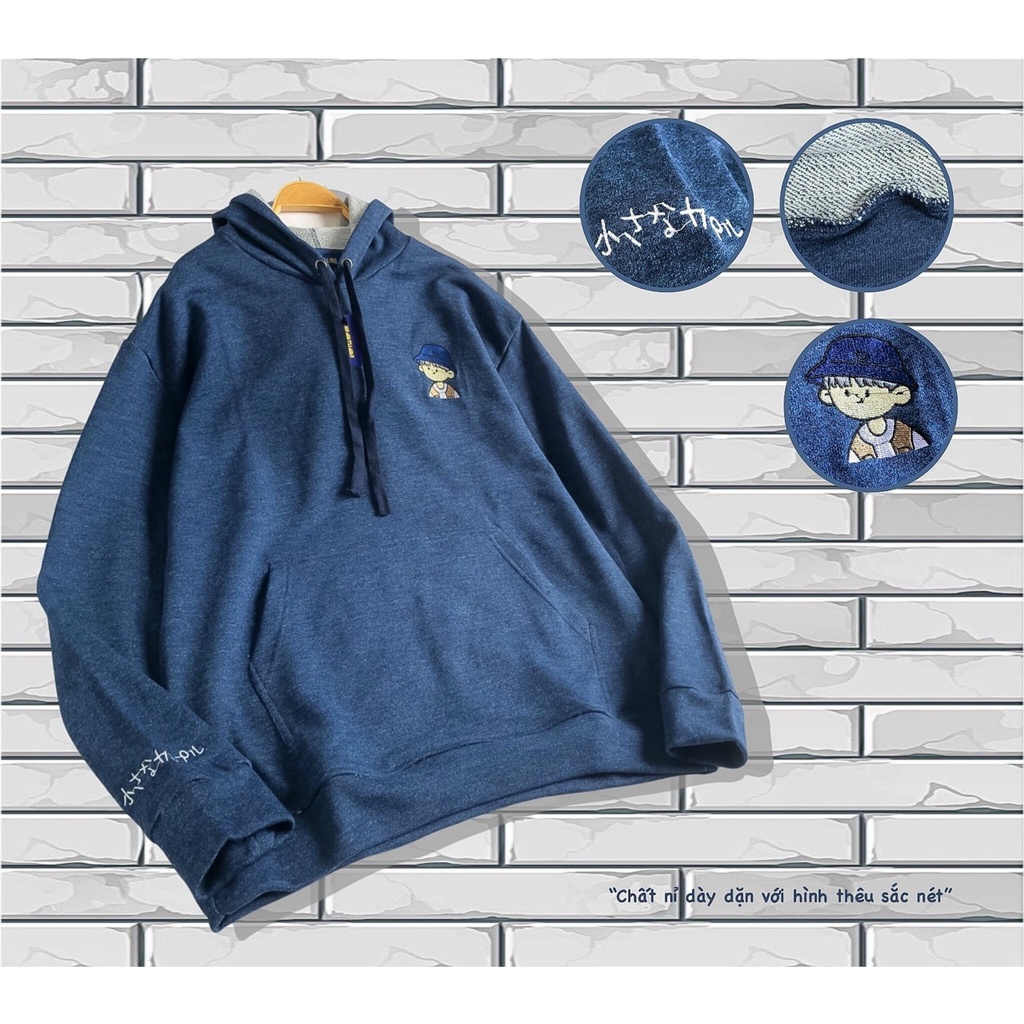 Áo nỉ hoodie nam nữ MEANSTORE form rộng hd da cá dày, mặc đôi cặp Hàn Quốc màu xanh dương hình thêu cute