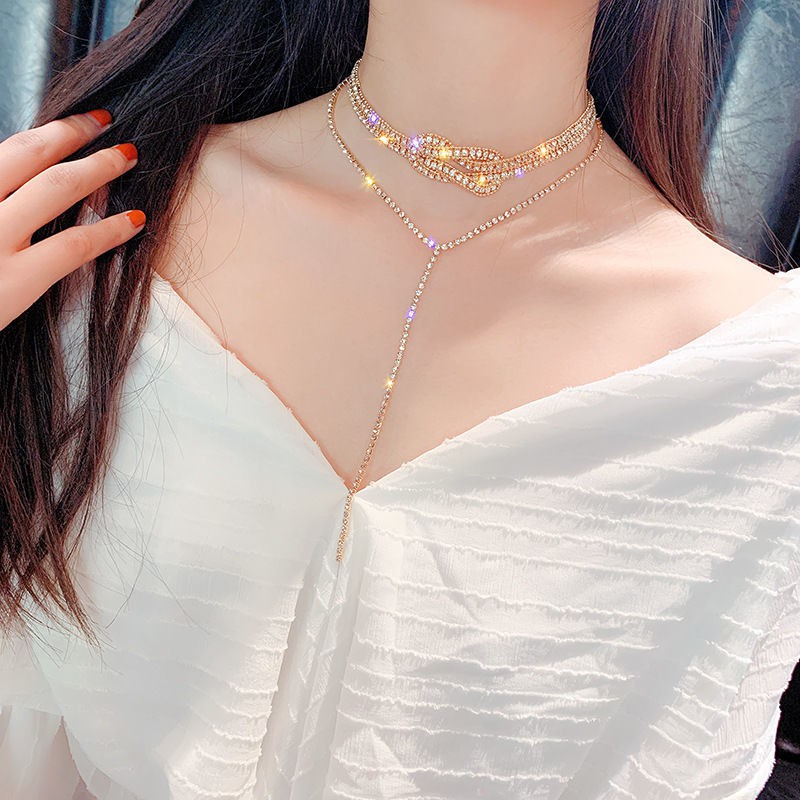 Vòng Cổ Choker Thắt Nút Đính Đá Lấp Lánh Phong Cách Nhật Hàn Cho Nữ