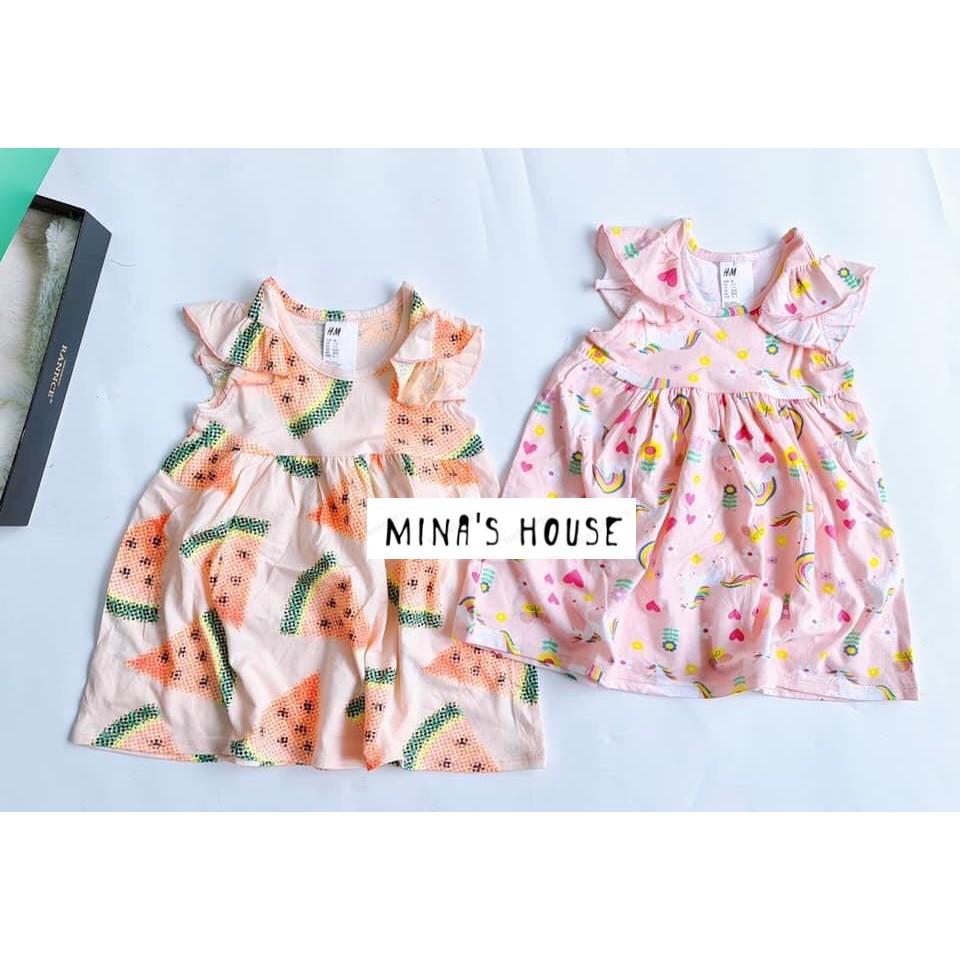 [ẢNH - VIDEO THẬT] Váy HM cánh tiên cotton mềm mịn thoáng mát nhiều họa tiết siêu rẻ bé gái size 1-6 tuổi