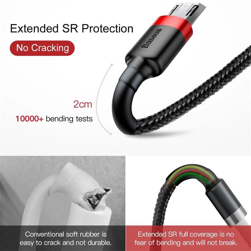 Cáp sạc Baseus Cafule Micro USB hỗ trợ cho các dòng Androi, sạc nhanh 2.4A/1.5A/2A dài 1m/2m/3m dây bọc dù chống đứt