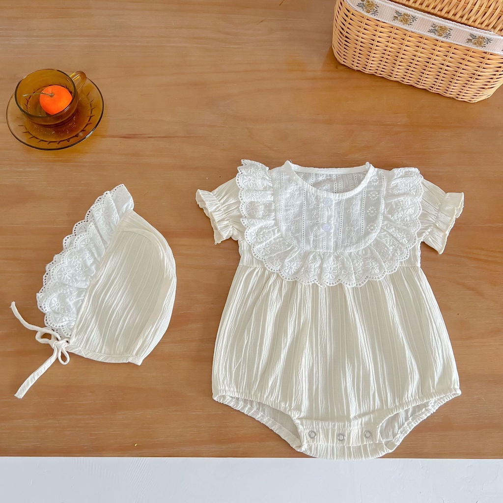 Áo Liền Quần Tay Ngắn Cổ Tròn Bằng Cotton Thoáng Khí Thời Trang Mùa Hè Cho Bé Gái