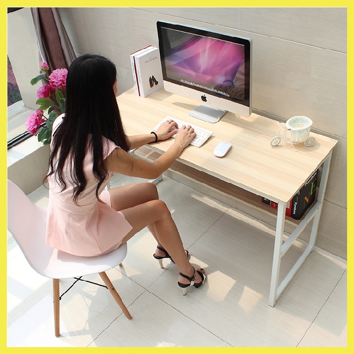Bàn làm việc, Bàn học sinh 2 Tầng có giá để sách chân sắt sơn tĩnh điện chắc chắn, Kt 80-1m-1m2*40-45*73