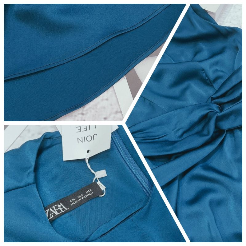[🔥HÀNG MỚI ODER 🔥] váy thiết kế dự tiệc xanh ngọc bích xoè nhẹ-đầm xanh coban xếp ly eo vạt cách điệu trang trọng