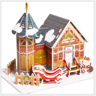 Mô hình xếp hình 3D bằng giấy Ngôi nhà tuyết, ông già noel (mẫu 1)