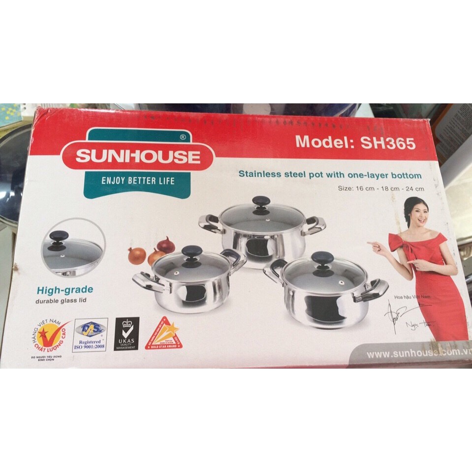 Bộ nồi inox 1 đáy SUNHOUSE SH365