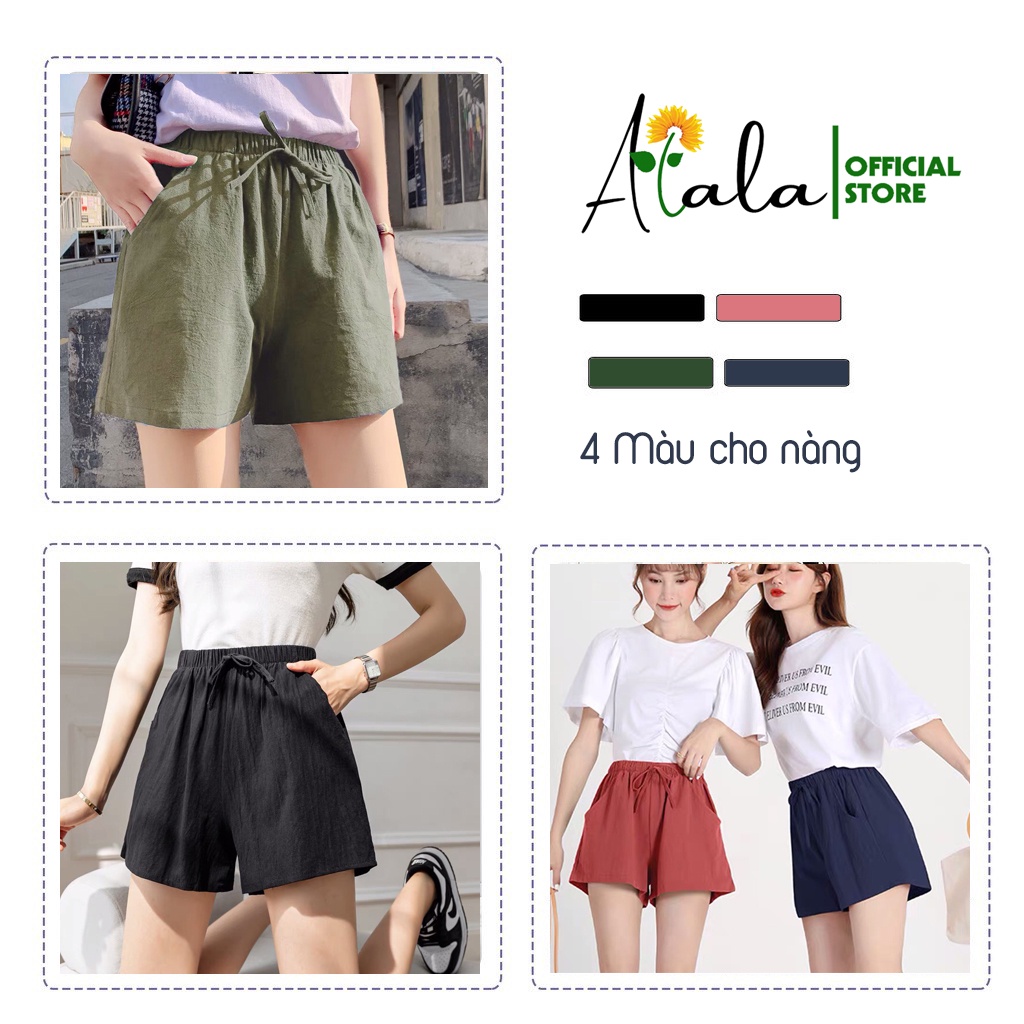 Quần short nữ quần đùi nữ ống rộng cạp chun chất đũi ALALA