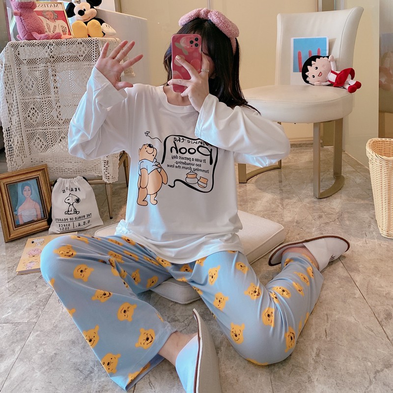 Bộ ngủ dài tay mặc nhà thu đông họa tiết hoạt hình dễ thương | BigBuy360 - bigbuy360.vn