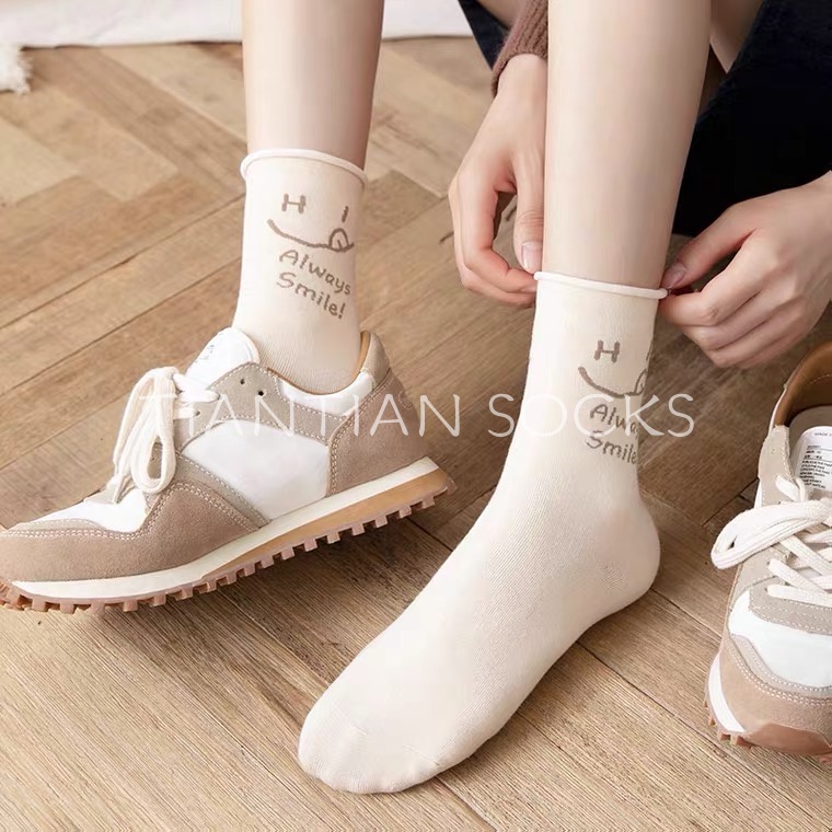 TIANTIAN T139 Hàng Mới Về Vớ Tất nữ cổ cao Cotton Nguyên Chất Xoăn Xoăn In Họa Tiết Hoạt Hình Phong Cách Nhật Bản Dễ Thương