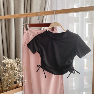 Set thun đen rút nhún + Quần hồng