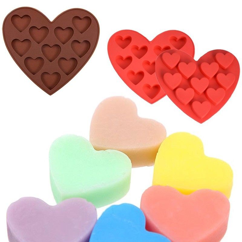 Khuôn silicon 10 ô làm bánh kẹo sô cô la rau câu tạo hình đá hình trái tim độc đáo