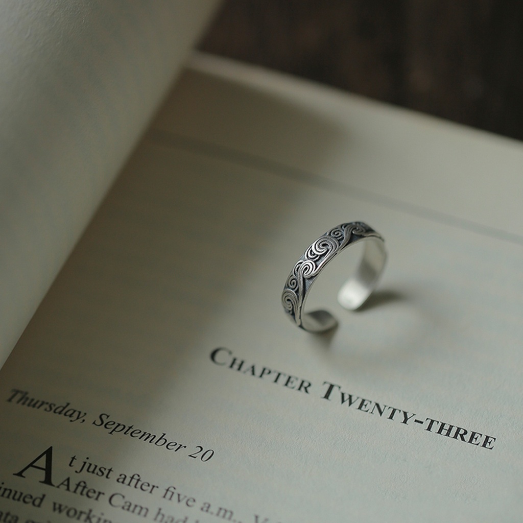 Nhẫn Nam Làm bằng tay Mạ bạc Sóng Mây Thiểu số Làm cũ Inox Mây Cổ điển Mây Cá Tính Điêu khắc NH-042