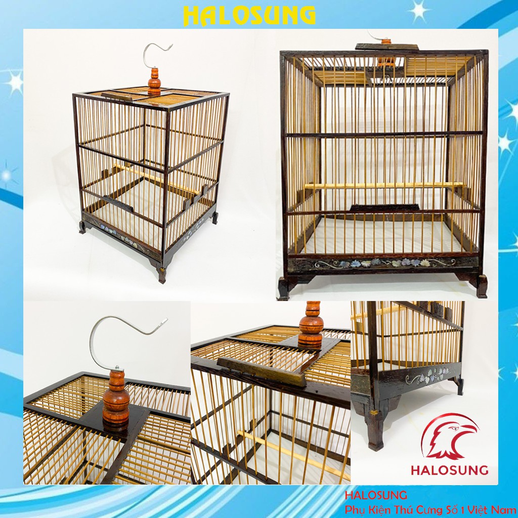 Lồng chim chào mào Halosung lồng chào mào vuông cao cấp kèm phụ kiện LC11
