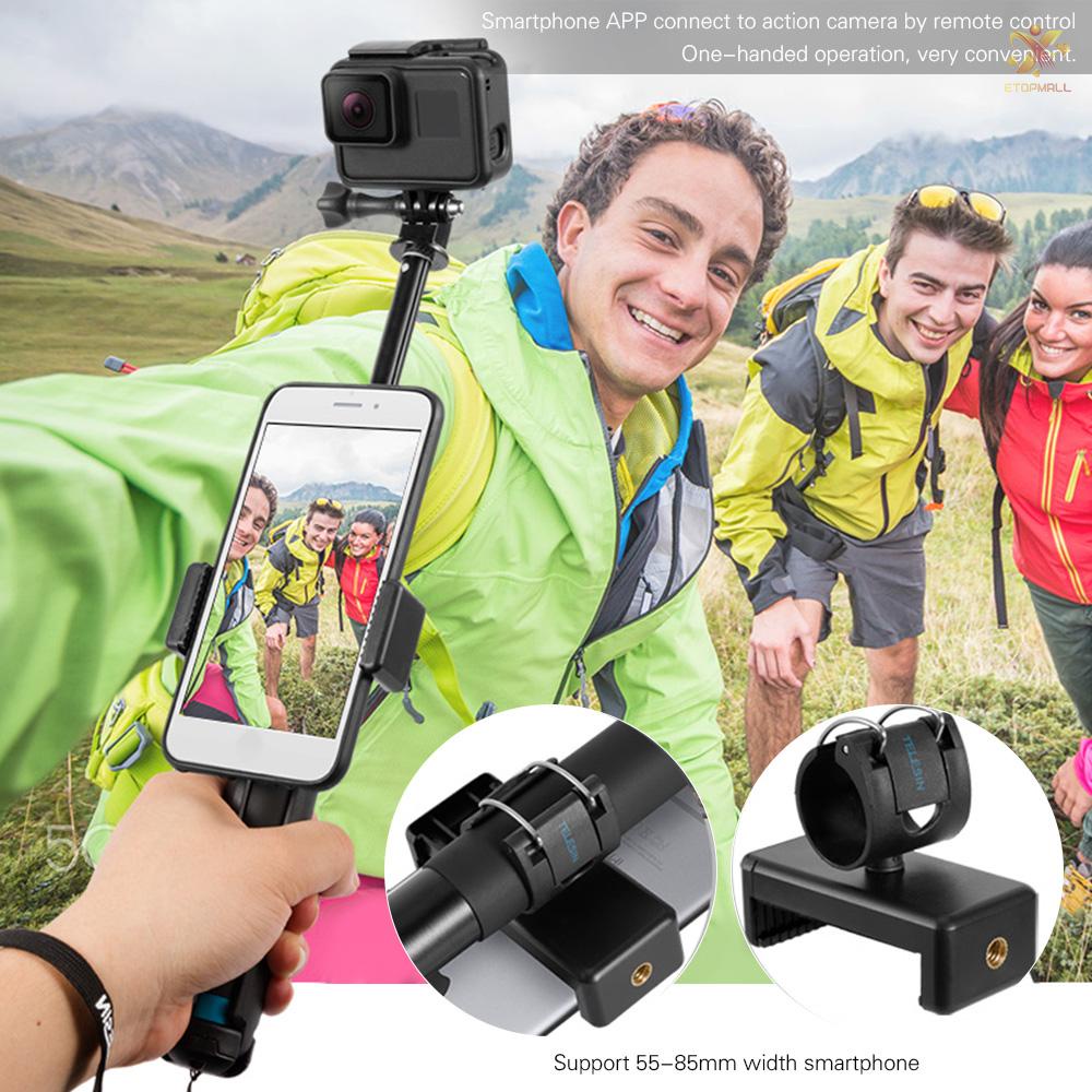 ET TELESIN Handheld Extendable Selfie Stick Monopod Aluminum Alloy Adjustable Pole with Tripod Cell Phone Holder for Smartphones Action Cameras