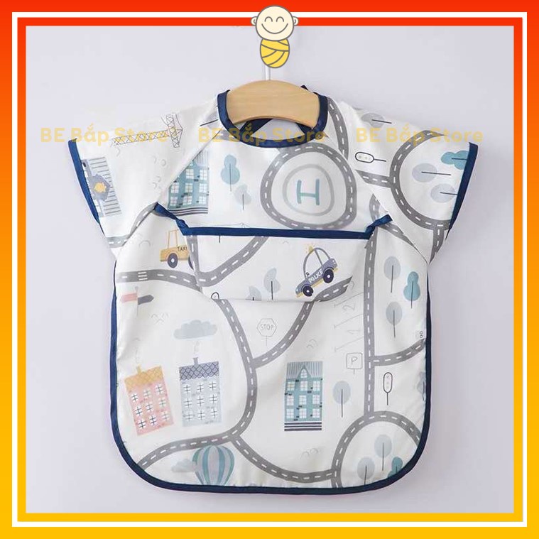 Áo Yếm Ăn Dặm Cộc Tay ⚡CHỐNG THẤM⚡ Cho Bé Có Máng Hứng Ngang Ngực Siêu Sạch Sẽ An Toàn Cho Bé