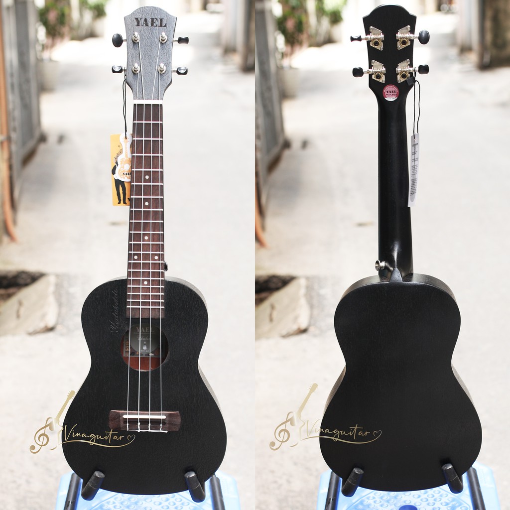 Đàn ukulele concert gỗ sơn đen chính hãng Yael size 23inch - vinaguitar phân phối - tặng full phụ kiện