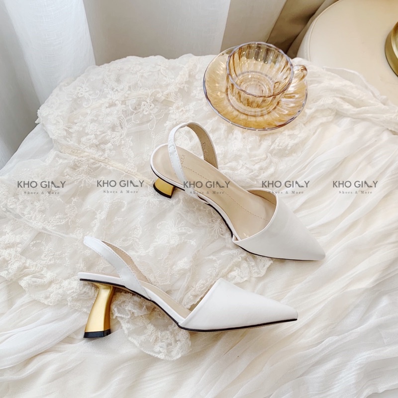 Giày Slingback gót vàng vát g0319