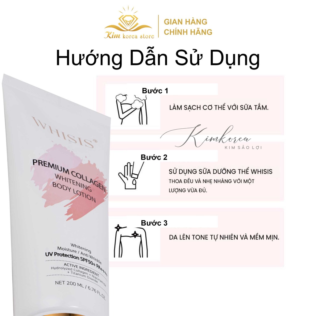 Kem Dưỡng Thể Trắng Da Chống Nắng WHISIS  Premium Collagen Whitening Body Lotion spf50+pa++++ 200ml