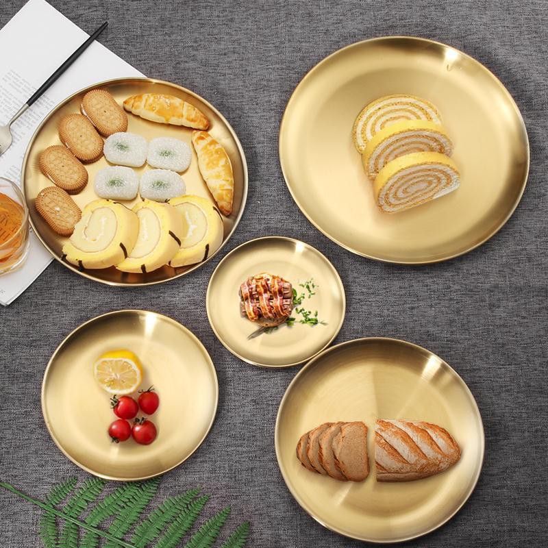 Dụng cụ trang trí chất lượng cao❤Đĩa đựng thức ăn bằng thép không gỉ phong cách Hàn Quốc