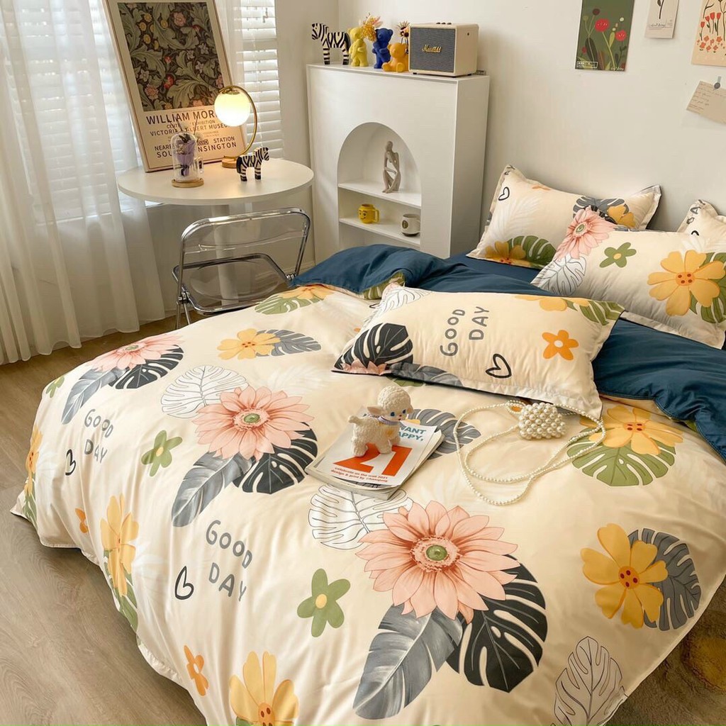 Bộ chăn ga gối cotton poly nhập khẩu_Bộ chăn ga họa tiết dễ thương_Miễn phí bo chun theo size nệm | BigBuy360 - bigbuy360.vn