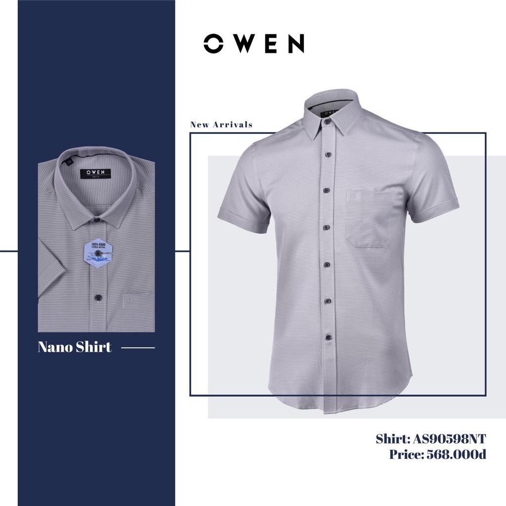 Xả 12.12 10.10 . Áo sơ mi cộc tay OWEN 100% nano Slimfit - Áo sơ mi nam ngắn tay 90598 Cực Đẹp . . . ' ' ' hot . < .