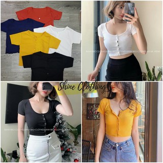 [ Inbox trước để chọn màu] Áo Crop top nút cài thun gân , thun trơn xinh xắn Shine Clothing