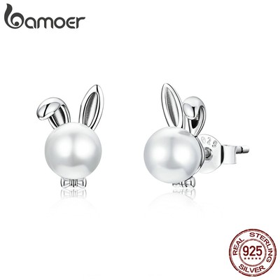 BAMOER Bông Tai bạc 925 Hình Thỏ Dễ Thương Cho Nữ Bse4633
