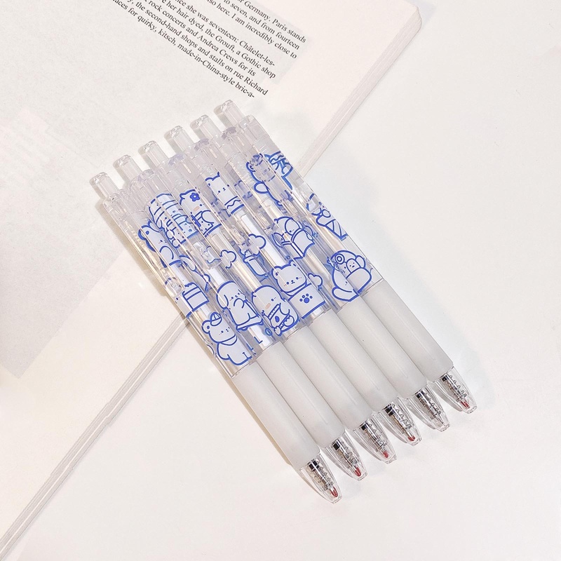 Set 6 Bút Mực Gel Ngòi 0Mm 5mm Gắn Hình Gấu Dễ Thương