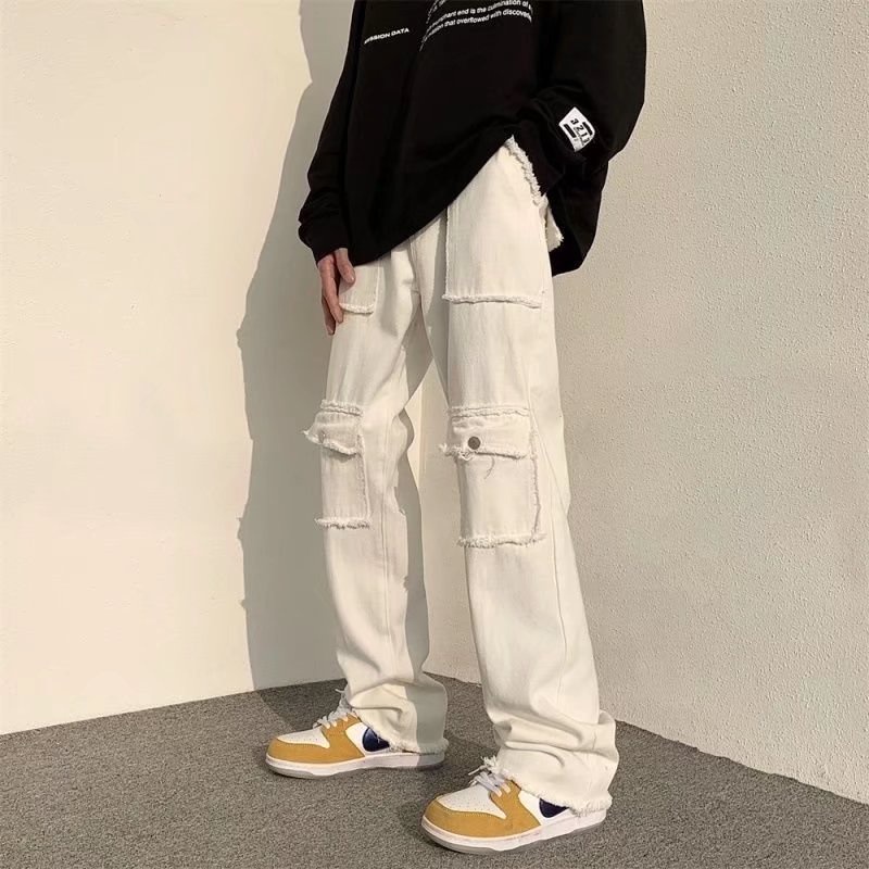 Quần Jeans Dài Ống Rộng Màu Trơn Phong Cách Hàn Quốc Thời Trang Cho Nam