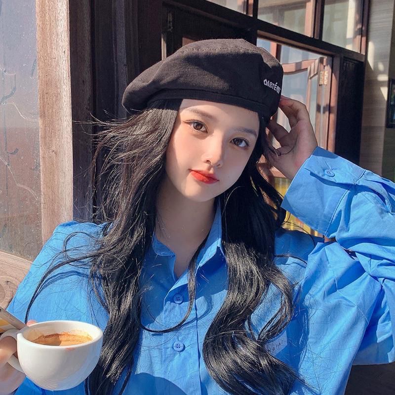 Mũ Beret Hai Mặt Họa Tiết Sọc Caro Thêu Chữ Cao Cấp Thời Trang