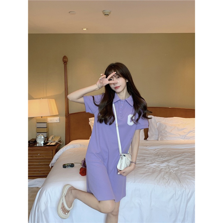 Đầm Thun Tay Ngắn Cổ Polo Plus Size Thời Trang Mùa Hè 2022 Cho Nữ Mm100Kg