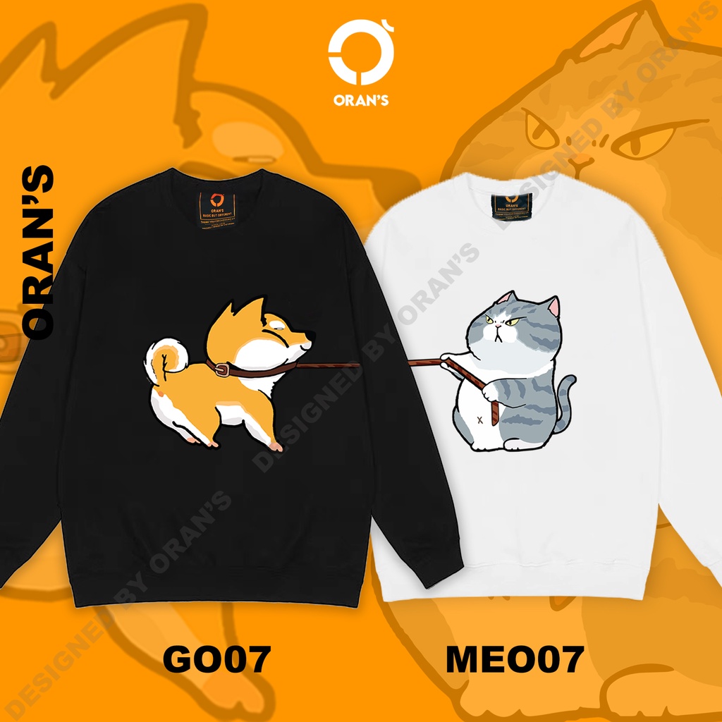 Áo Sweater đôi in hình chó mèo kéo xích ORAN'S chất nỉ cotton lót bông cao cấp form rộng unisex - ORAN'S Sweater