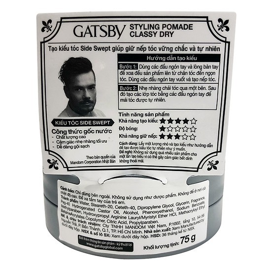 Wax Vuốt Tóc Gatsby Pomade Classy Dry (75g